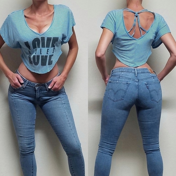 VINTAGE Say Anything Gray Graphic True Love Shines Cropped Split Back Tee - Picture 12 of 12